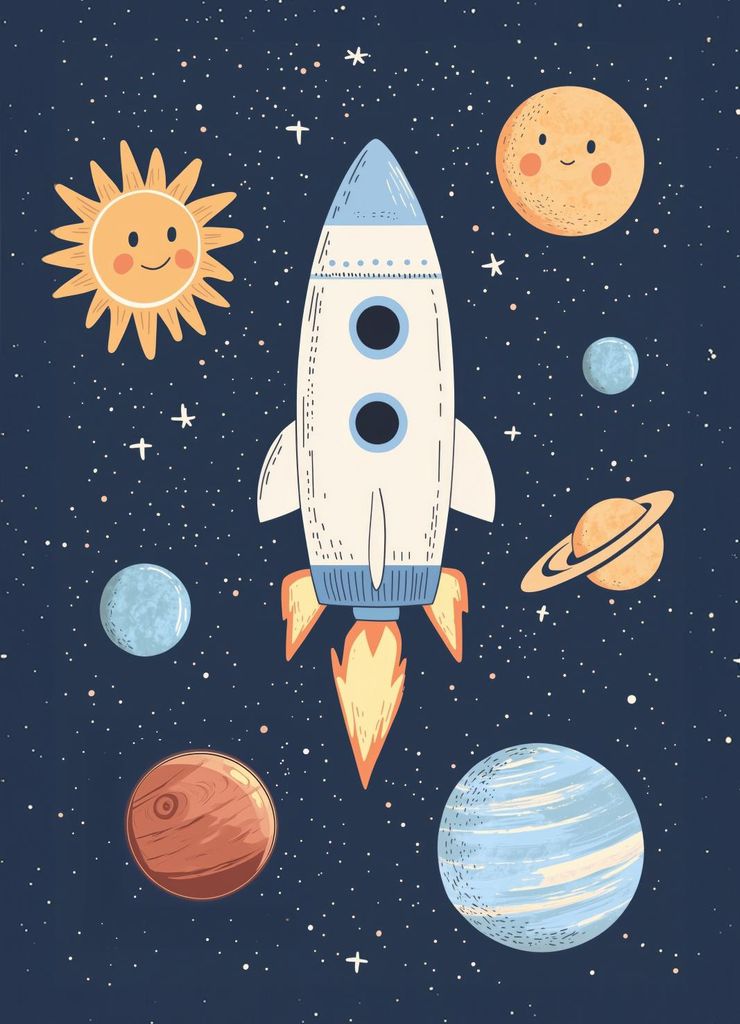 Plakat 13x18cm Muster für Kinder, Mädchen und Jungen - Rakete