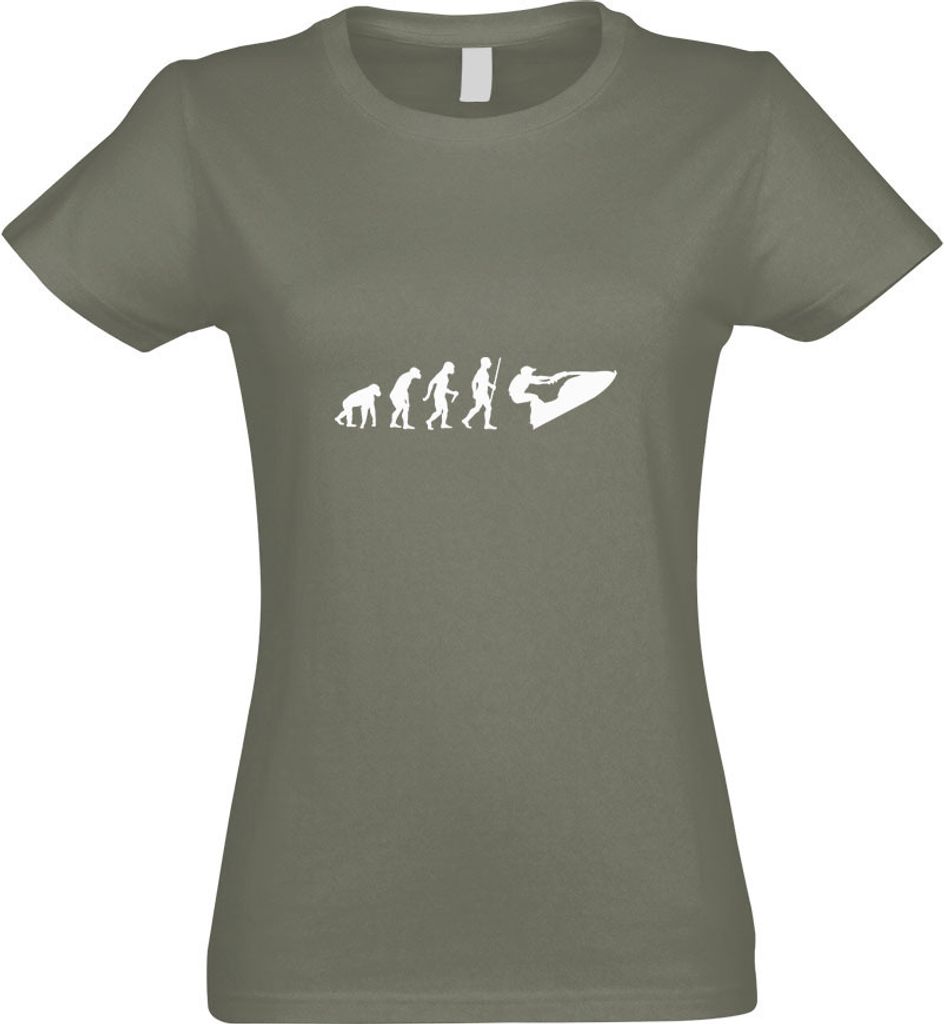 Kiwistar - T-Shirt tailliert - Damen - Olive - Jet-Ski Jetboot Evolution - mit Motiv Bedruckt - Funshirt Design - Sport - Freizeit - Damen - L