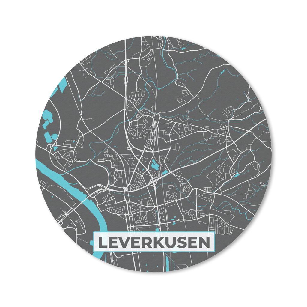 MuchoWow Mauspad Mousepad Blau - Deutschland - Karte - Stadtplan - Leverkusen 50x50 cm - Mousepads - Maus Mat - Pad - Mausunterlage - Vinyl