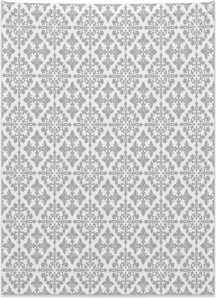 Abakuhaus Grau Wandteppich, Viktorianischer Damast mit Blumen aus Weiches Mikrofaser Stoff Kein Verblassen Klare Farben Waschbar, 110 x 150 cm, Wei...