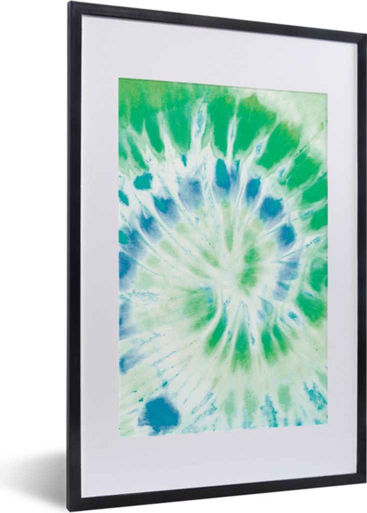 MuchoWow Gerahmtes Poster Krawattenfärbung - Spirale - Grün - Blau 40x60 cm - Poster mit Schwarzem Bilderrahmen Wandposter Rahmen Foto Bilder -...