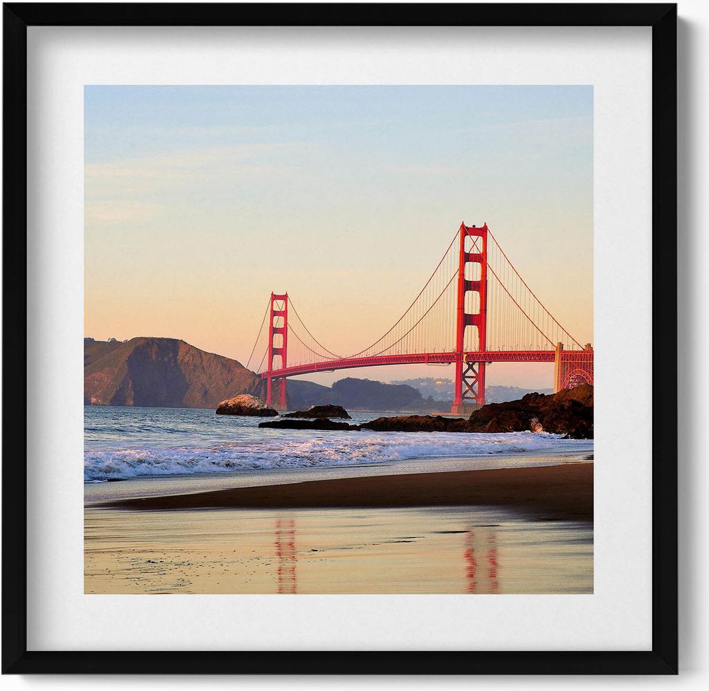 Golden Gate Bridge Landschaft– Wandbild mit Rahmen – Gerahmtes Bild – Wanddekoration – 50x50 cm – Schwarz Rahmen