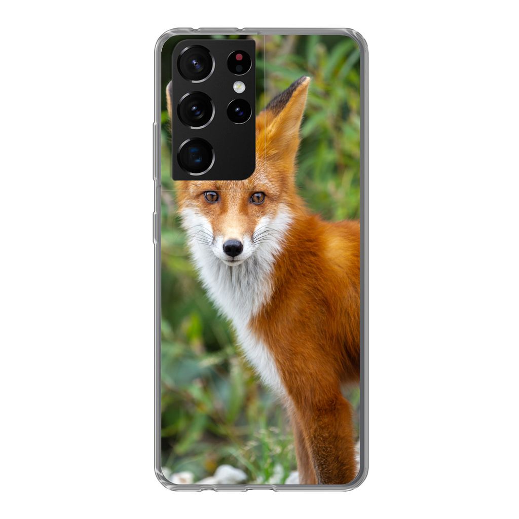 MuchoWow Handyhülle Schutzhülle Hülle für Samsung Galaxy S21 Ultra Fuchs - Orange - Wald Silikon Softcase Handy Hülle - Mobiltelefon