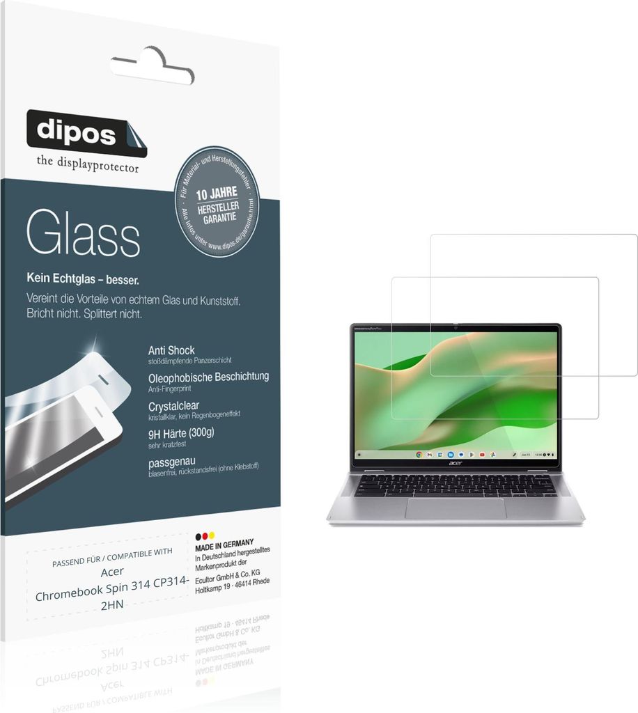 2x Schutzfolie für Acer Chromebook Spin 314 CP314-2HN - Anti-Shock 9H Folie dipos Glass Kunststoffglas