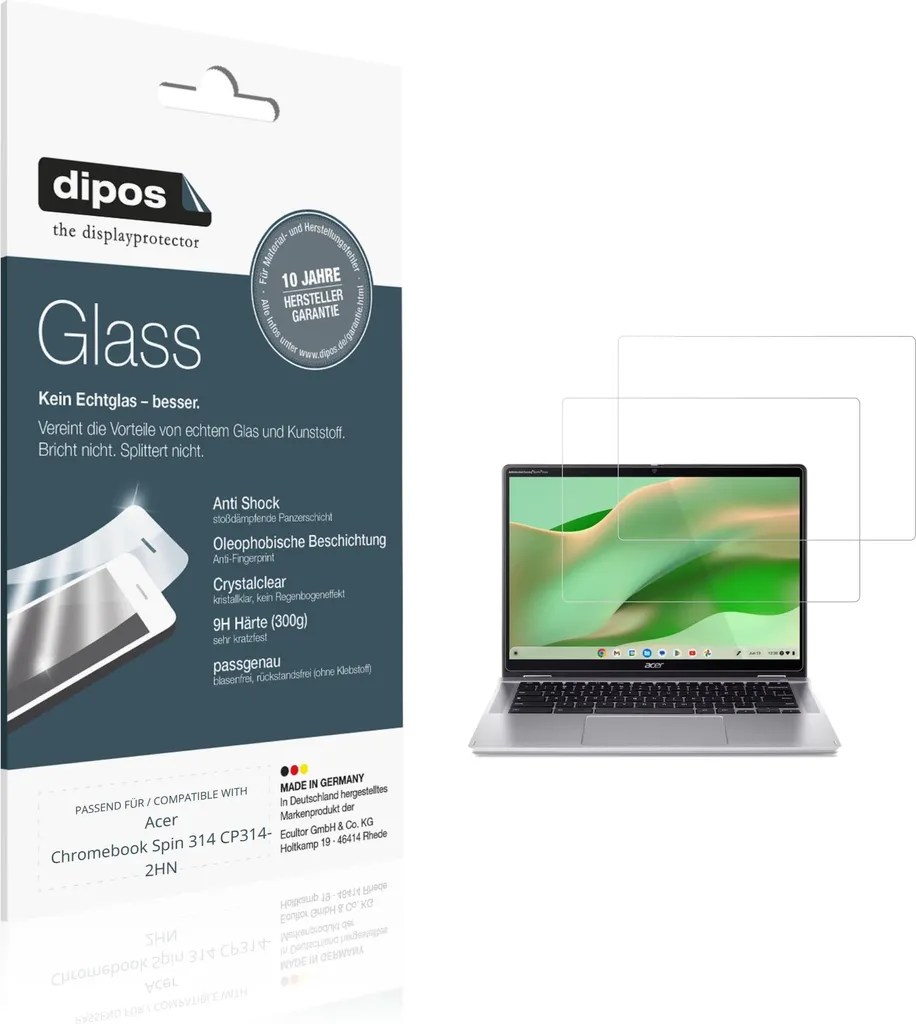 2x Protection écran Acer Chromebook Spin 314 CP314-2HN Verre 9H dipos