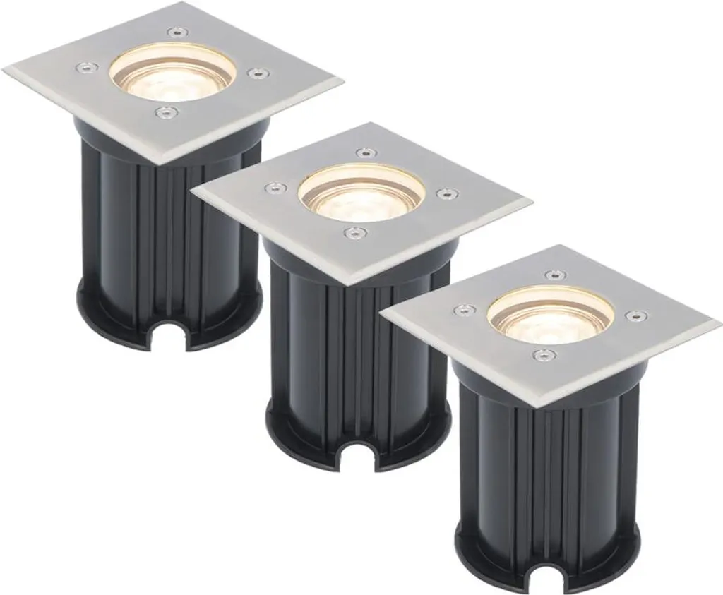 Spot au sol carré INOX 2700K dimmable - Lot de 3 HOFTRONIC IP65 4W