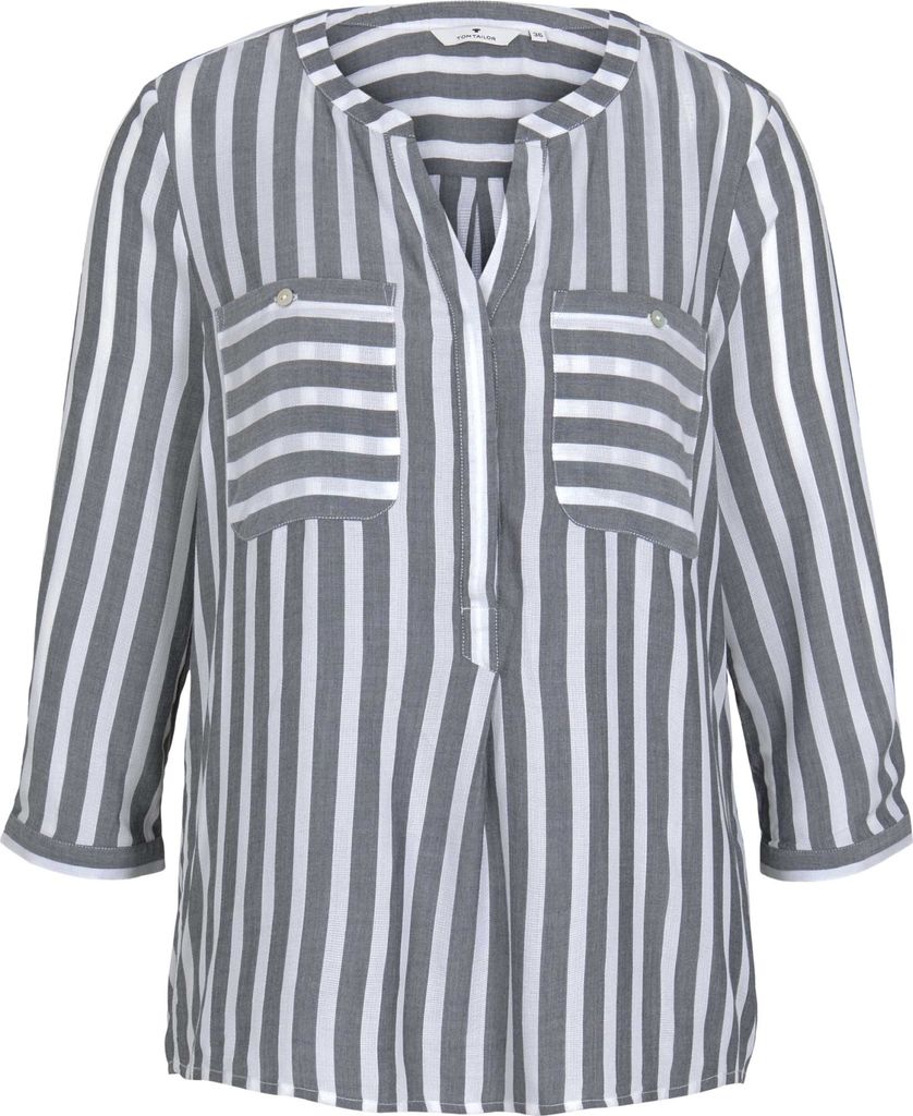 TOM TAILOR Gestreifte 3/4 Arm Bluse V-Ausschnitt Business Produktbild 