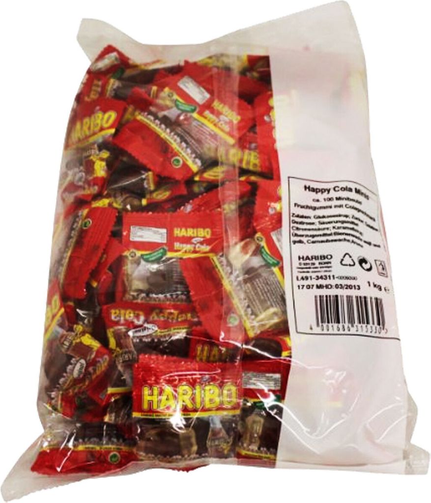 Haribo Happy Cola Minibeutel Fruchtgummi Cola Flaschen Obrázok produktu 