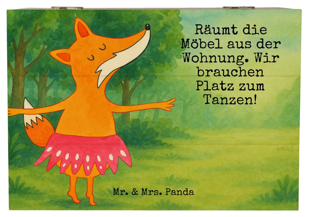 Mr. & Mrs. Panda kiste holz Fuchs Ballerina Design 22 x 15 cm - Weiß - Geschenk, Party, fotobox, Geburtstag, Holzkiste, schatztruhe, Schatzkiste, ...
