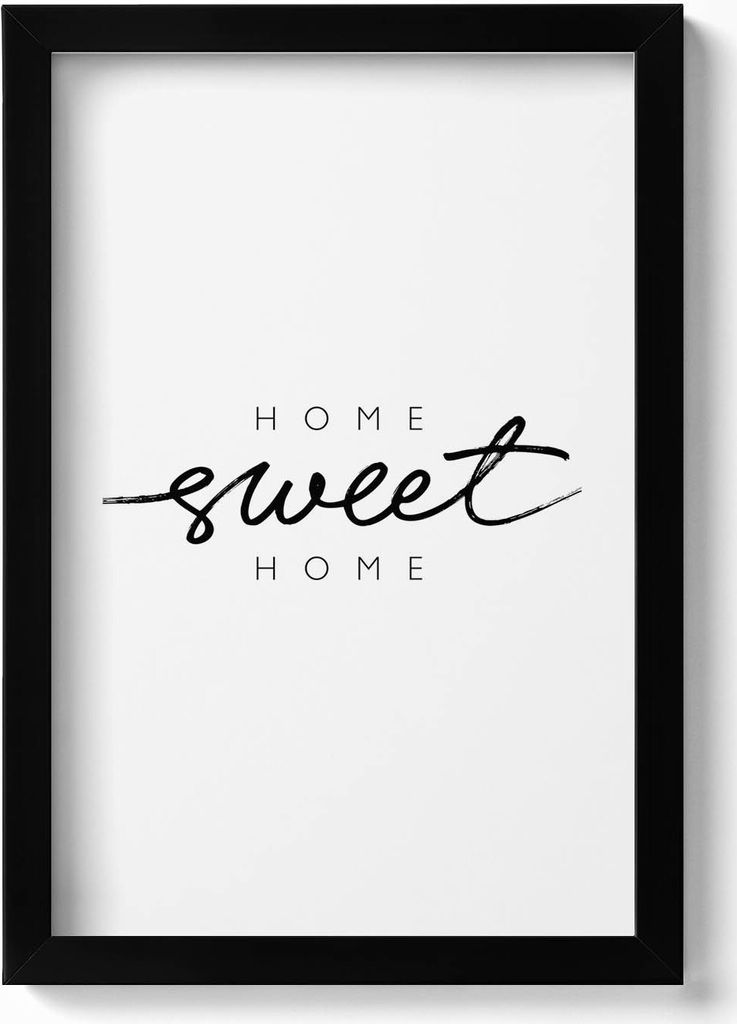 Dekorative Aufschrift für die Wohnung „Home, sweet home“– Wandbild mit Rahmen – Gerahmtes Bild – Wanddekoration – 20x30 cm – Schwarz