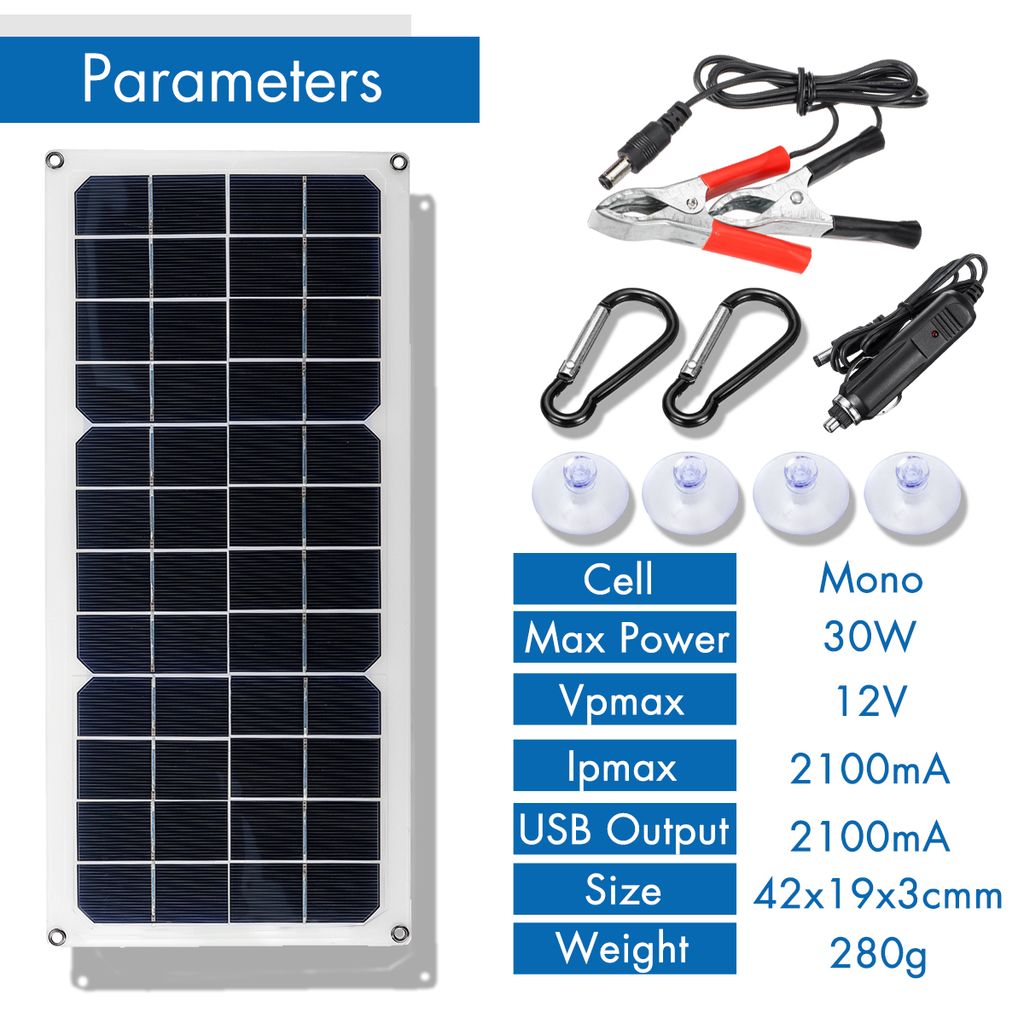Solarpanel Solarmodul Solarzelle Monokristall USB Ladegerät 5V/12V 25W Outdoor