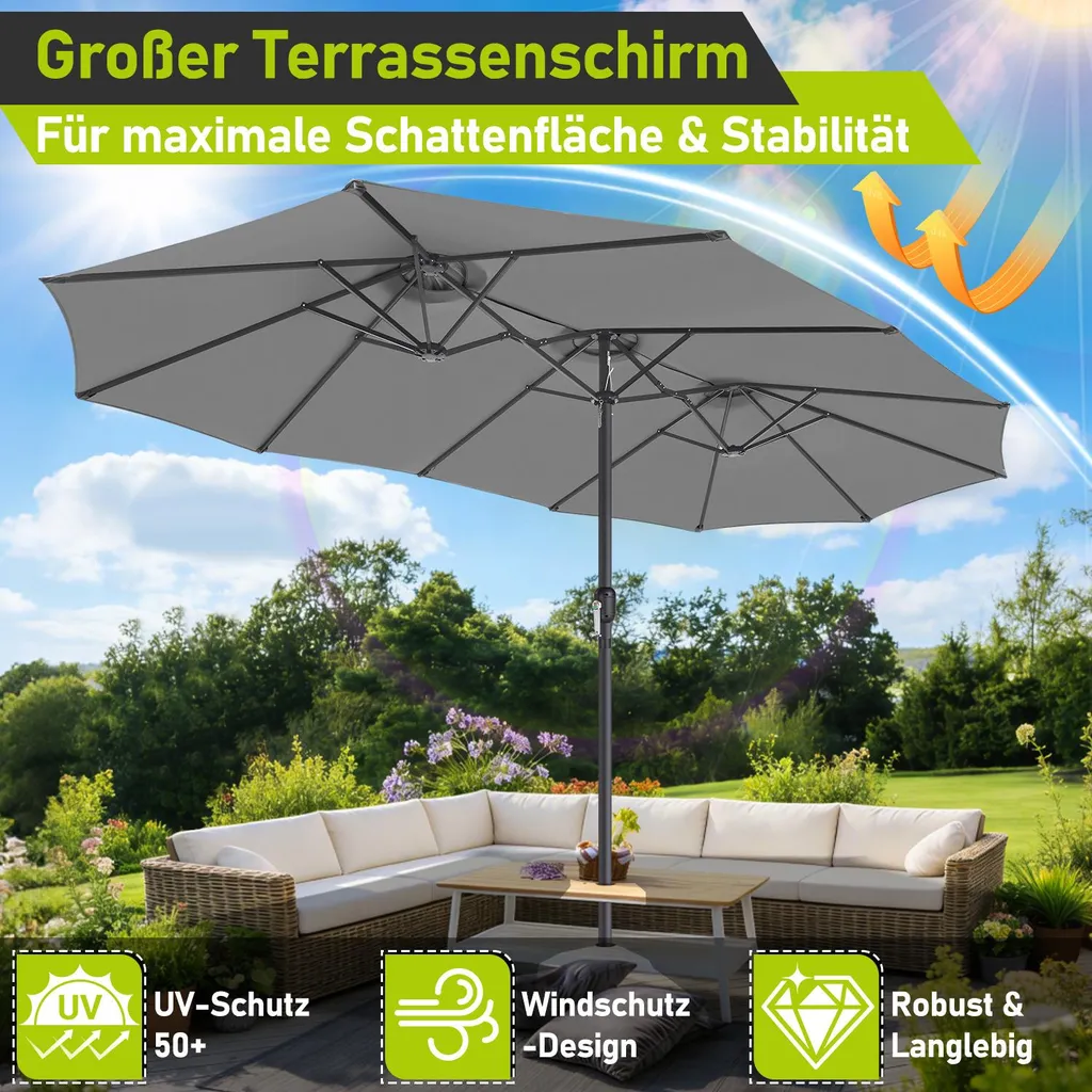 Parasol XXL Izrielar Gris avec Manivelle - Structure Triple Renforcée - 3