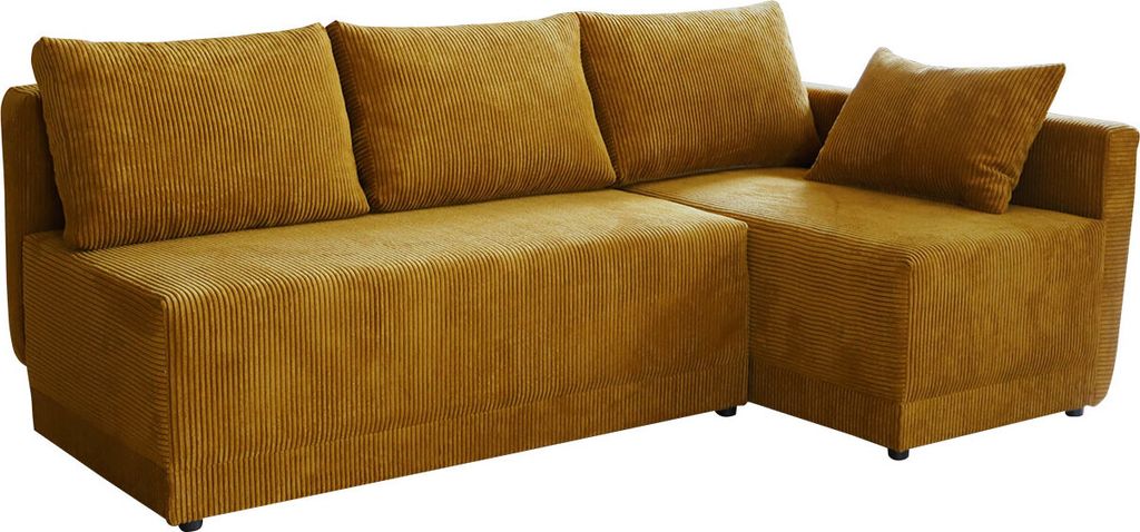 MIRJAN24 Ecksofa Nestor Cord, L-From Polsterecke mit Schlaffunktion und Bettkasten, Wohnzimmer (Farbe: Poso 01, Seite: Rechts)