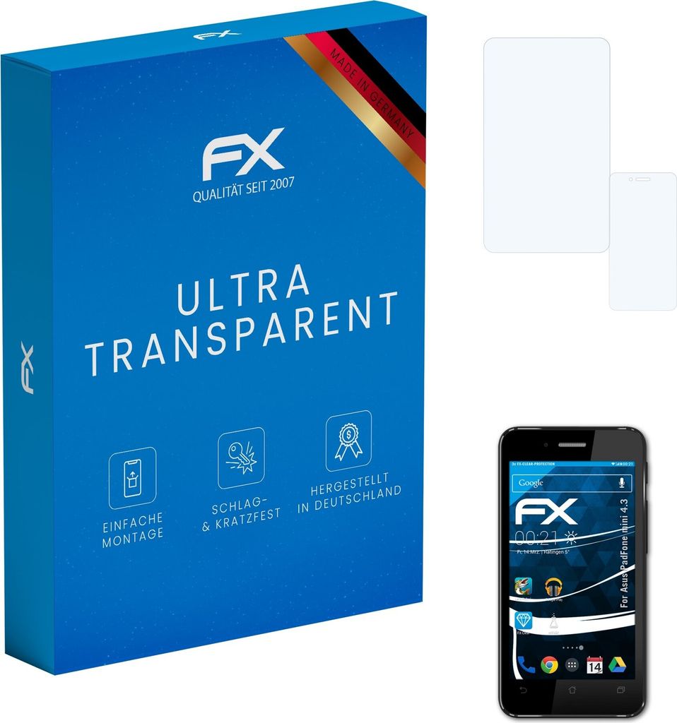 atFoliX FX-Clear 3x Schutzfolie kompatibel mit Asus PadFone mini 4.3 Displayschutzfolie