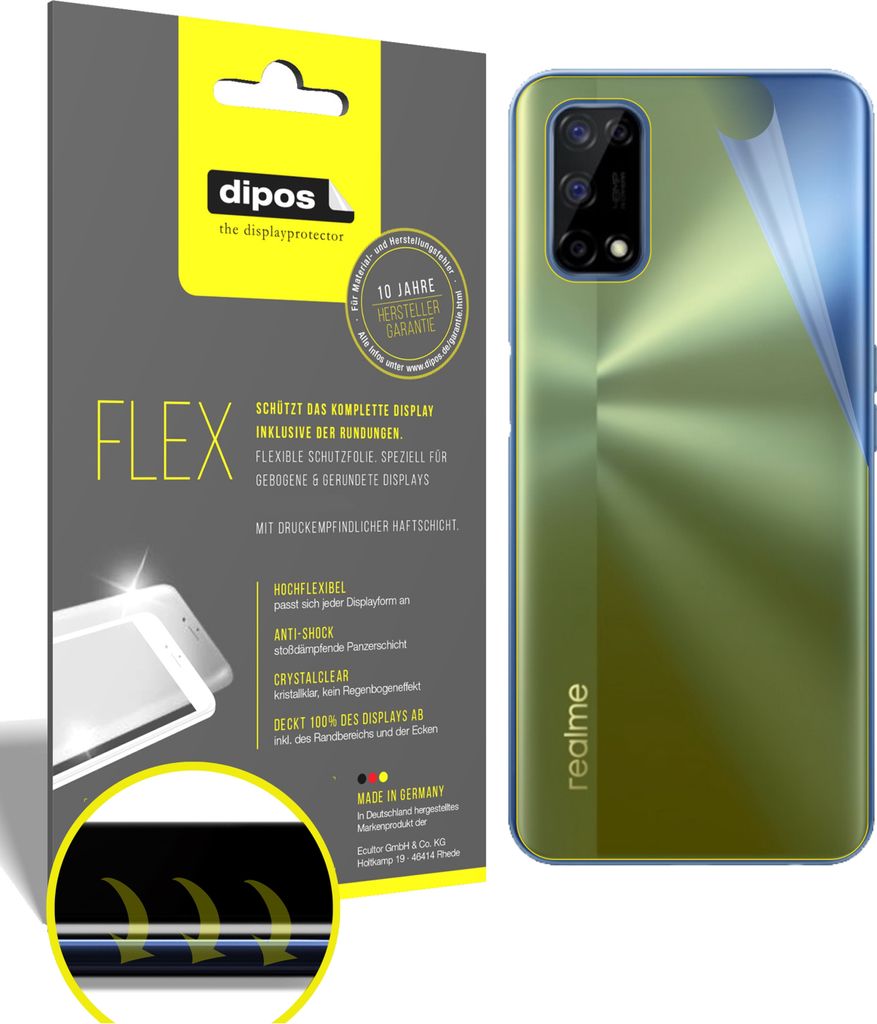 2x Schutzfolie für Oppo Realme V5 5G Rückseite inkl. Rundung 3D Full Cover Flex
