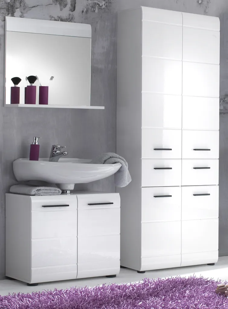 Meuble sous lavabo blanc laqué pour rangement salle de bain - 23