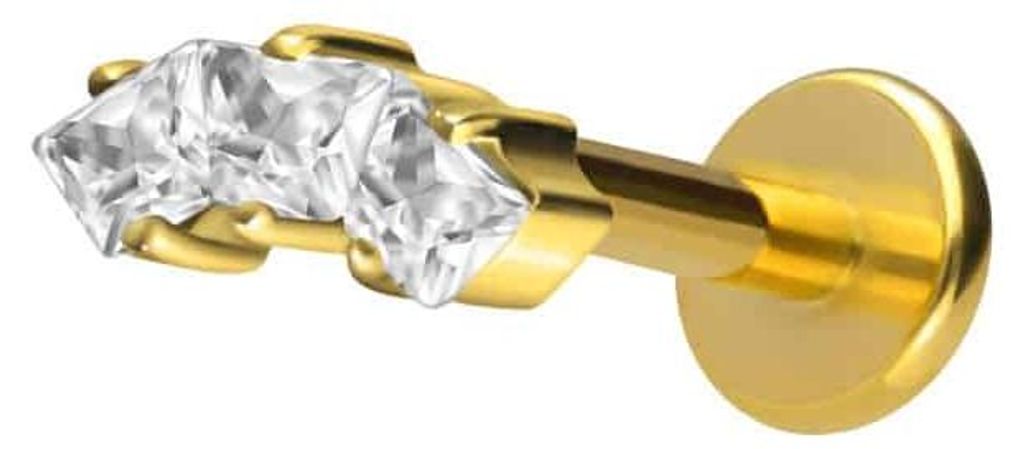 Ohrpiercing, Nasenpiercing Titan Labret mit Innengewinde EINGEFASSTE KRISTALLTRAPEZE Gold Stablänge: 6mm | Stabstärke: 1,2mm | Discgröße: 3 x 8...
