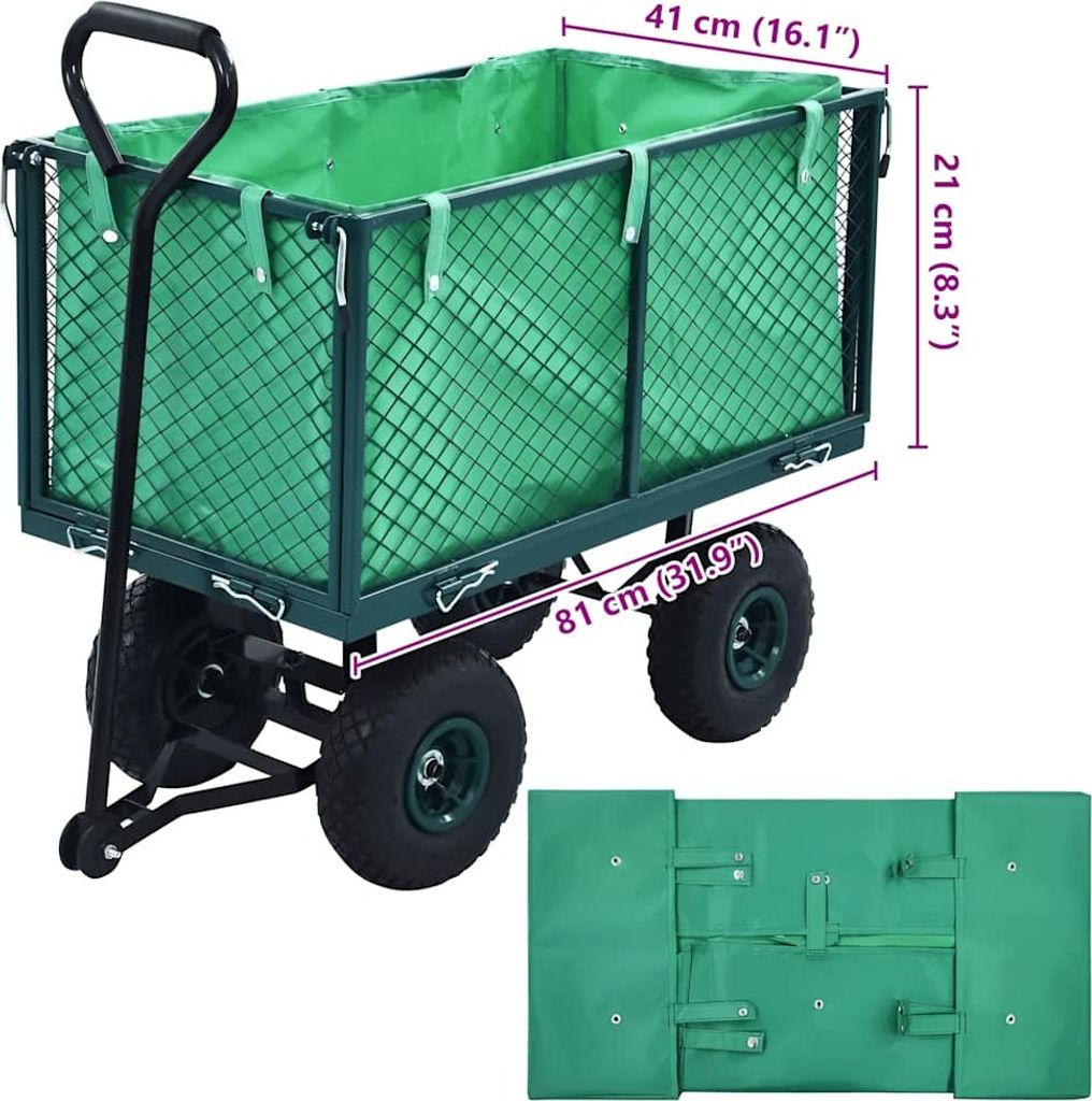Hochwertigen Möbel Bollerwagen - Grün Gartenwagen-Einlage Grün Stoff NEU4894689