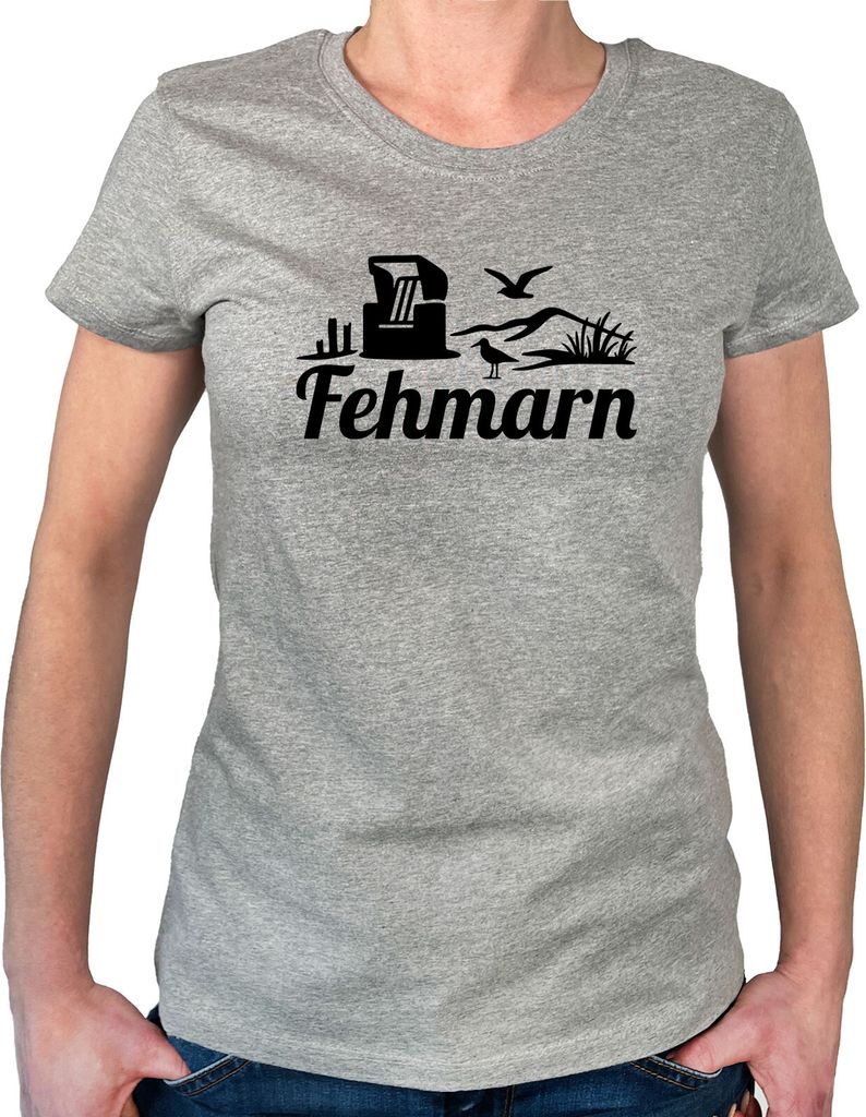 Huuraa Damen T-Shirt Fehmarn Strandmotiv L Sport Grey Bio Baumwolle Fairtrade Damenshirt Geschenkidee