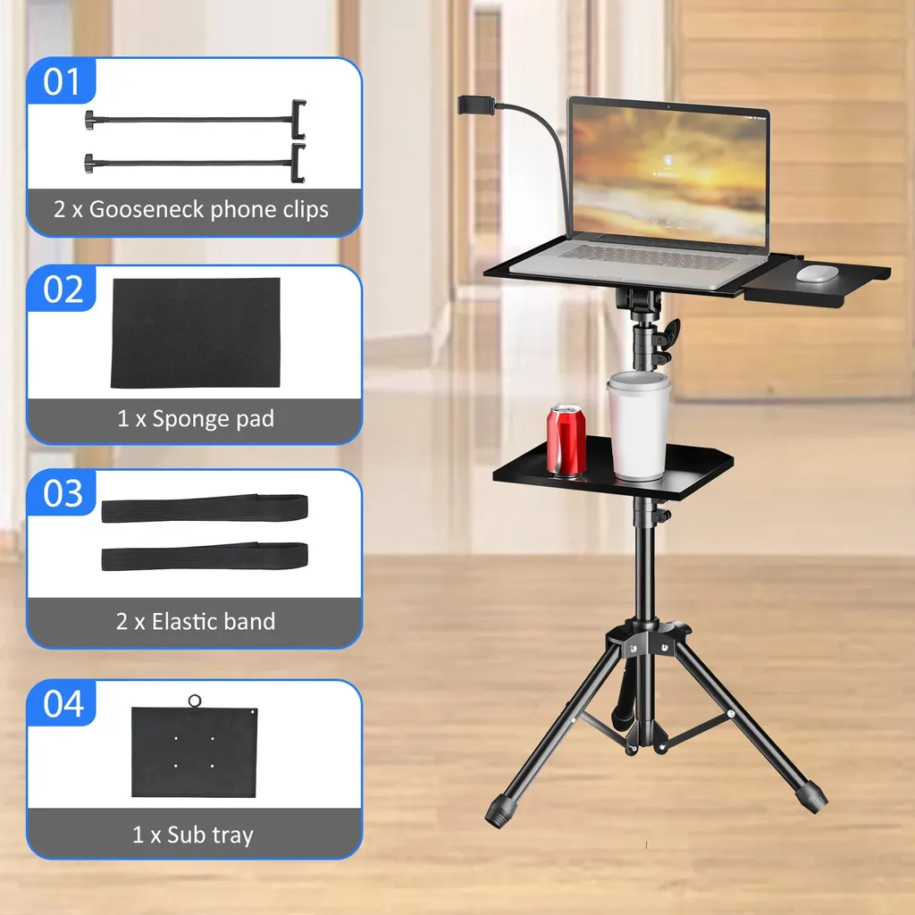 Supporto Multimediale Proiettore 3 Livelli Altezza 125cm Nero Opaco - 2