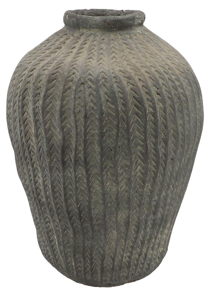 DK Design Blumenvase Krugmodell - Maserungsrelief - Ton grau - 34 x 46 cm - rustikale Vase