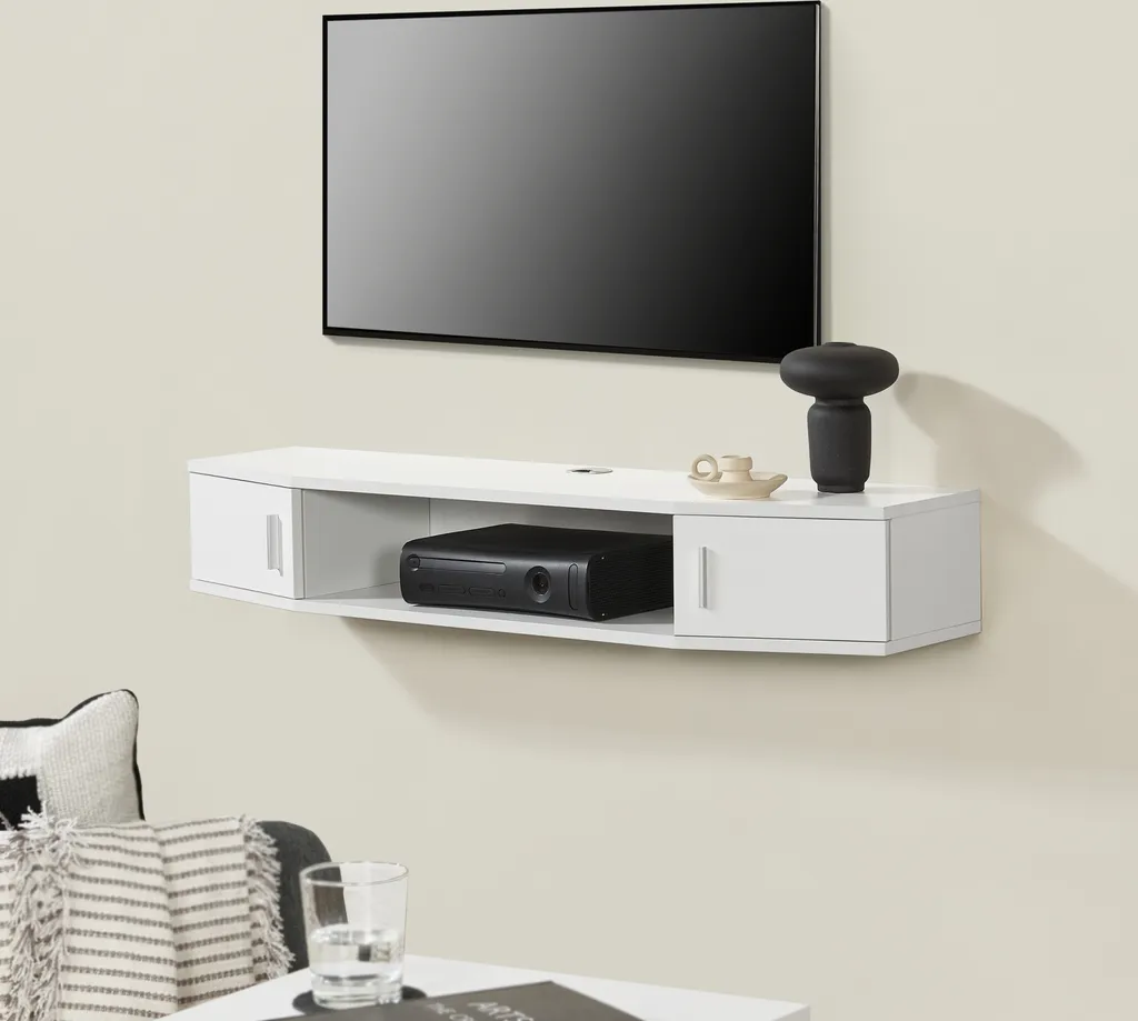 Étagère TV murale blanche pour salon moderne, 110x30 cm Tørring