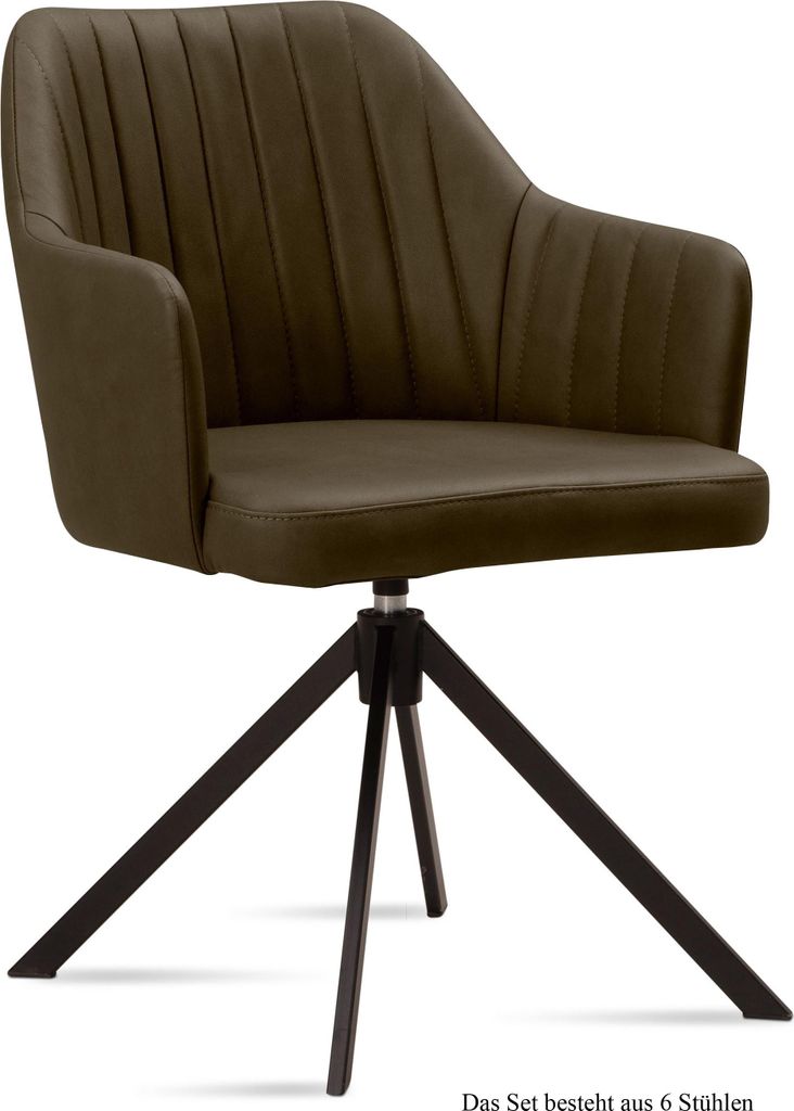 Armlehnstuhl drehbar (6er-Set) Dennie 58x81x60 Schwarz/Khaki