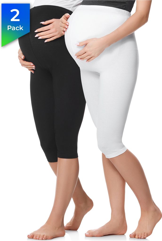 Be Mammy 3/4 Umstandsleggings aus Baumwolle 2Pack BE20-229 (2Pack Schwarz/Weiß, M)