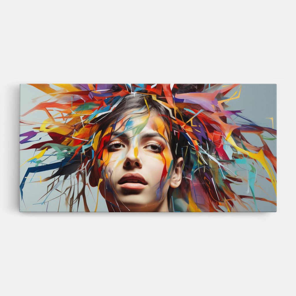 ARTHUB Leinwandbild 40x80 cm, Colorful Paint Hair | Wohnzimmerdekoration, Hängende Bilder, Wanddekoration, Heimdekoration, Moderne, Digitale