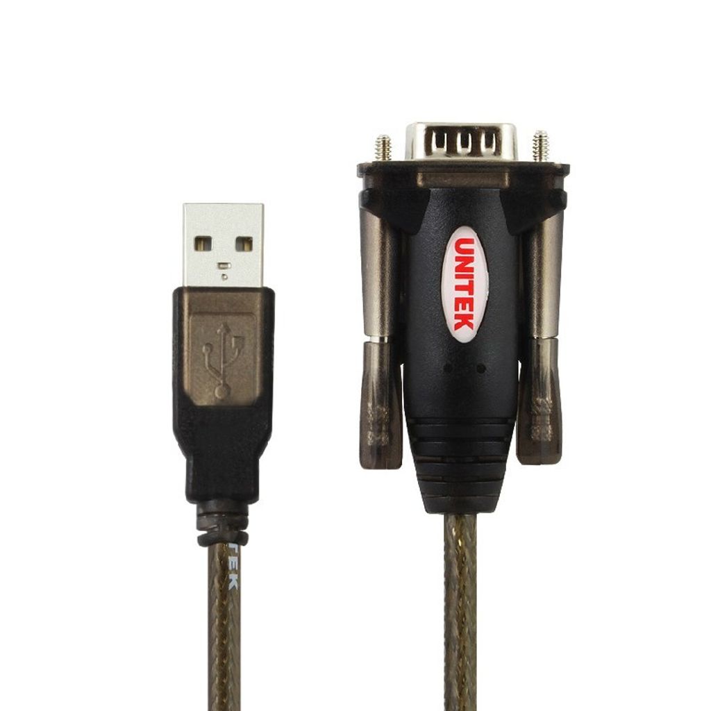 A USB to serial adapter cable is shown against a white background.