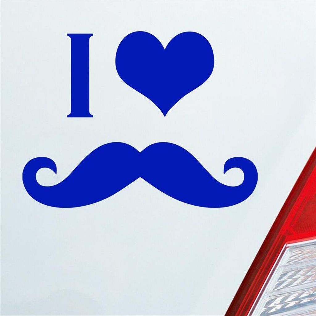 Auto Aufkleber I ? love Mustache Moustache Schnurrbart 10x7,5 cm Dunkelblau Sticker Heckscheibenaufkleber