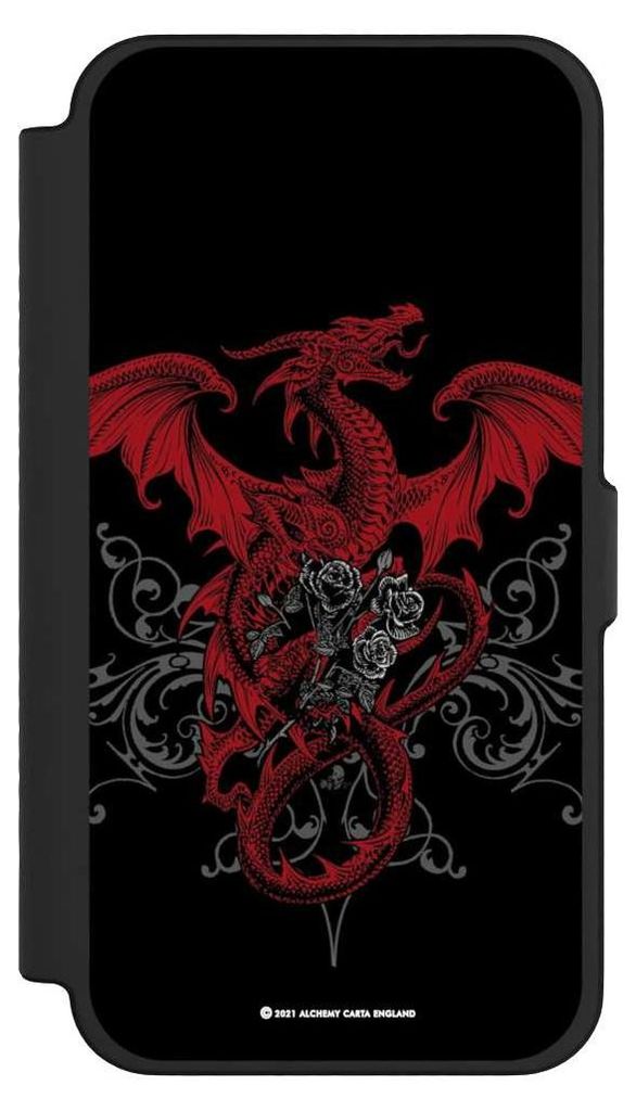 NIVOCASE Klapphülle für Apple iPhone 12 Pro Max Handyhülle aus Kunst Leder NIVOflip schwarz Drache Gothic Rot