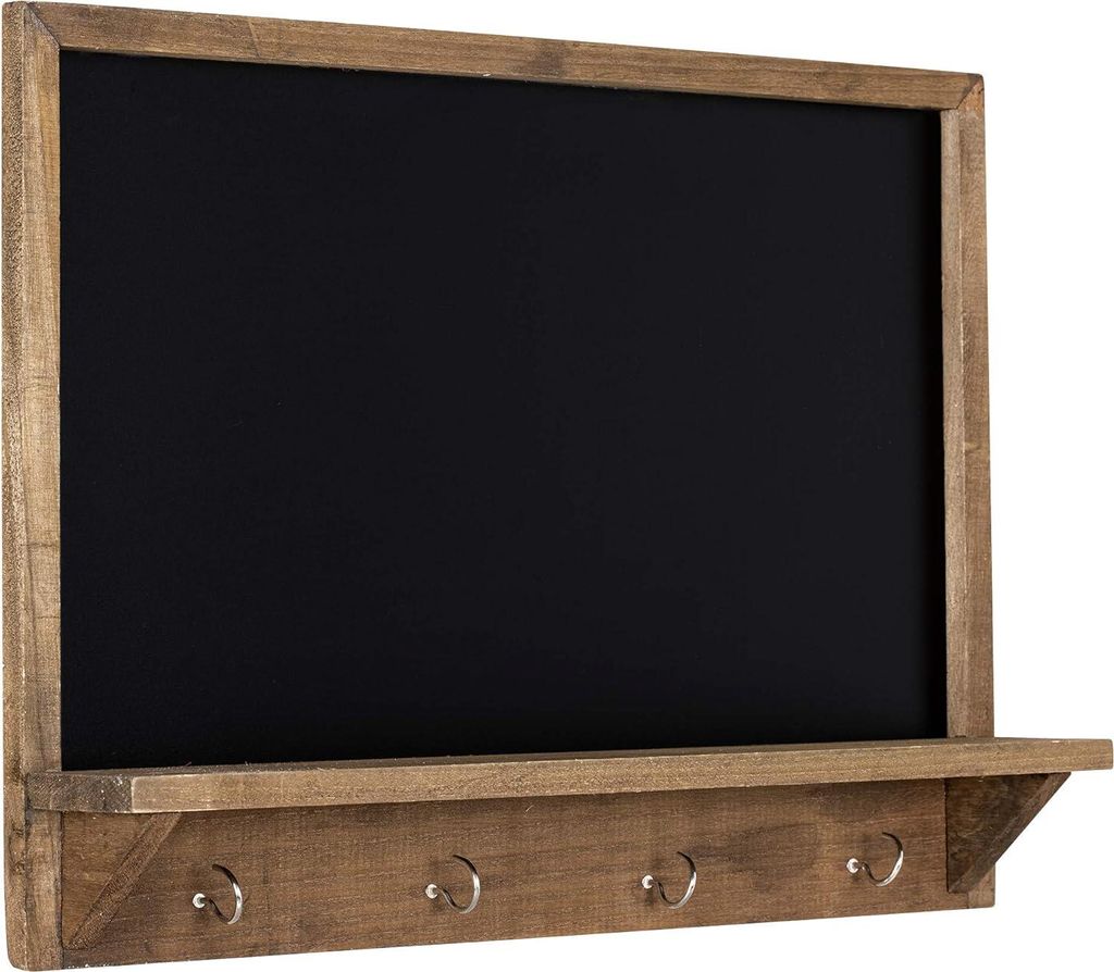 Holz-Kreidetafel mit Regalrand und Haken - Ideal für Küche, Flur oder Büro - 45 x 60 cm