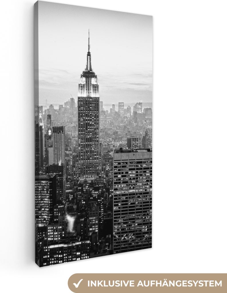 MuchoWow - Leinwandbilder - New York City Schwarz-Weiß-Fotodruck, Wandbild, Wanddeko Bilder Wohnzimmer, 20x40 cm