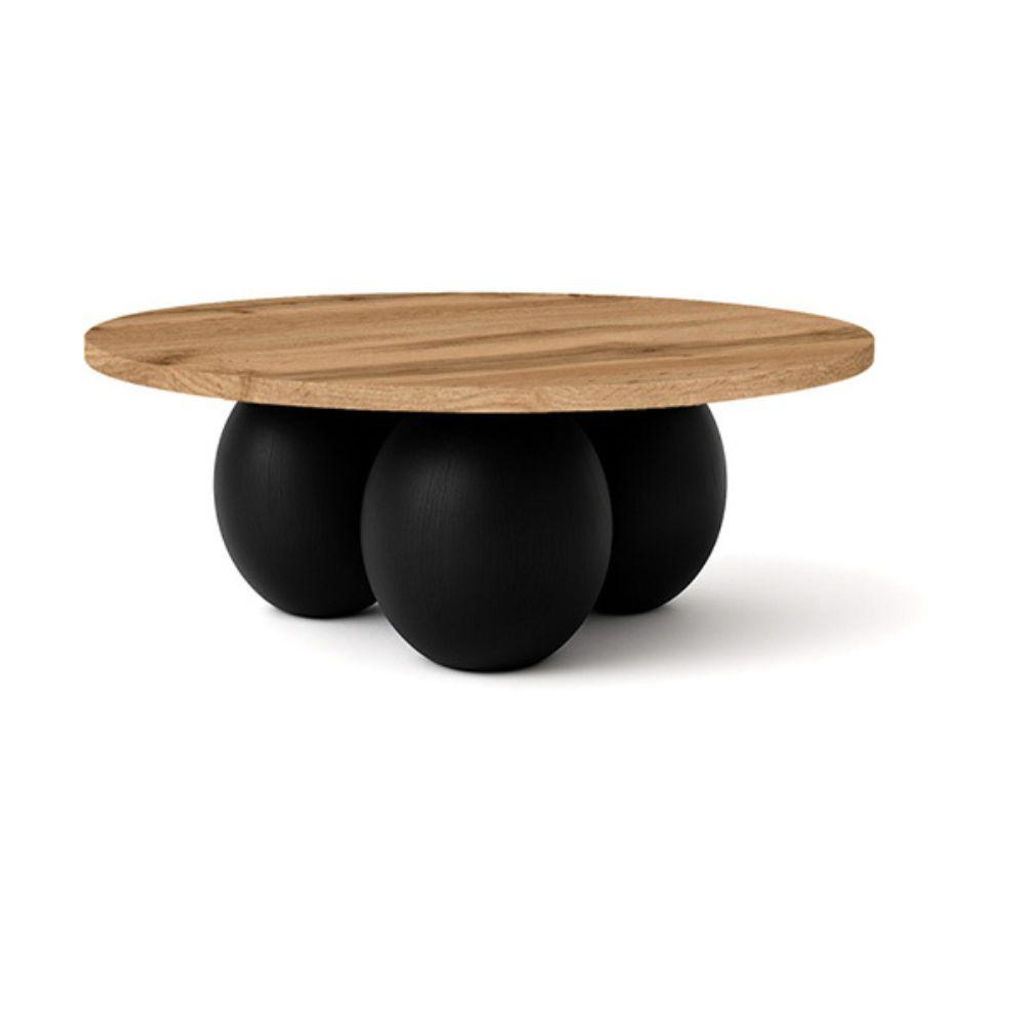 DEKORI_INTERIORS, BELLY runder Couchtisch 60 cm im modernen Stil (Eiche Wotan/Schwarz)