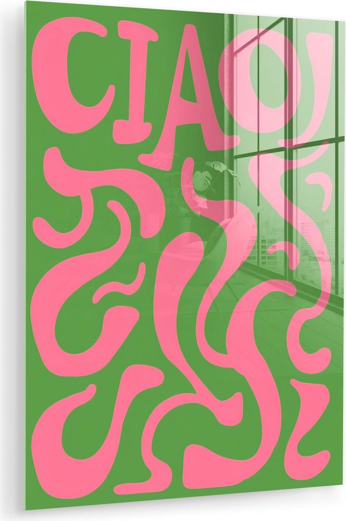 MuchoWow Glasbilder - Bilder auf Wandbild - Foto auf Glas Abstrakt - Rosa - Ciao - Formen 60x80 cm Wanddekoration aus Glas - Acrylglasbild - Acrylb...