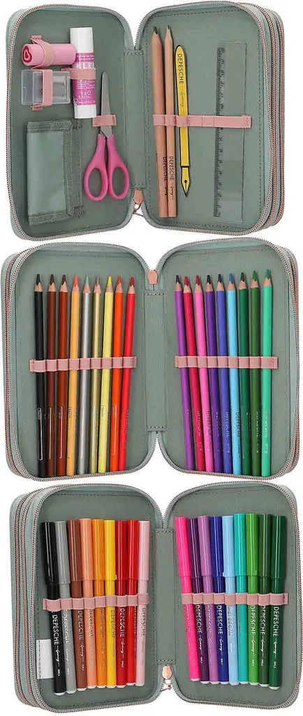 Trousse à crayons 3 compartiments spacieuse au motif équestre
