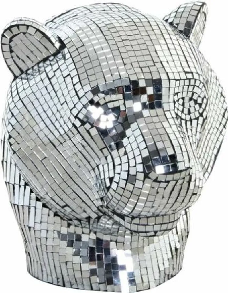 Grande Figurine Léopard Design Argent en résine mate et brillante 31cm