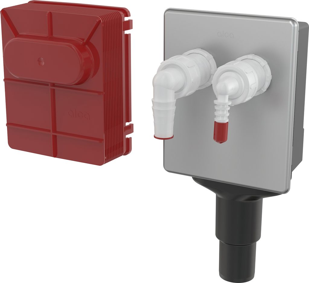 A product shot of a plumbing fixture with two parts shown separately against a white background.