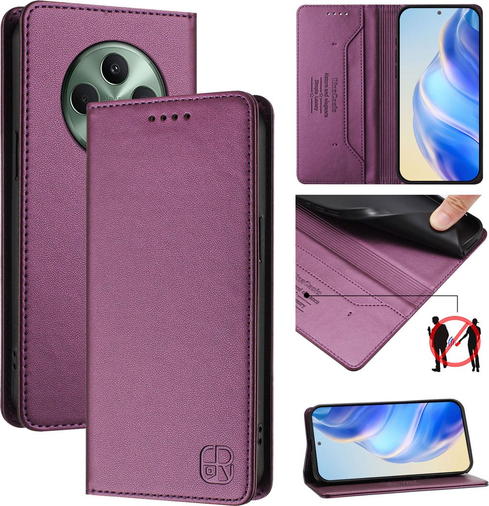Lederhülle für Oppo Reno12F 5G/Reno12F 4G Hülle Flip Brieftasche Kartenfächern Ständer Schutzhülle Lila