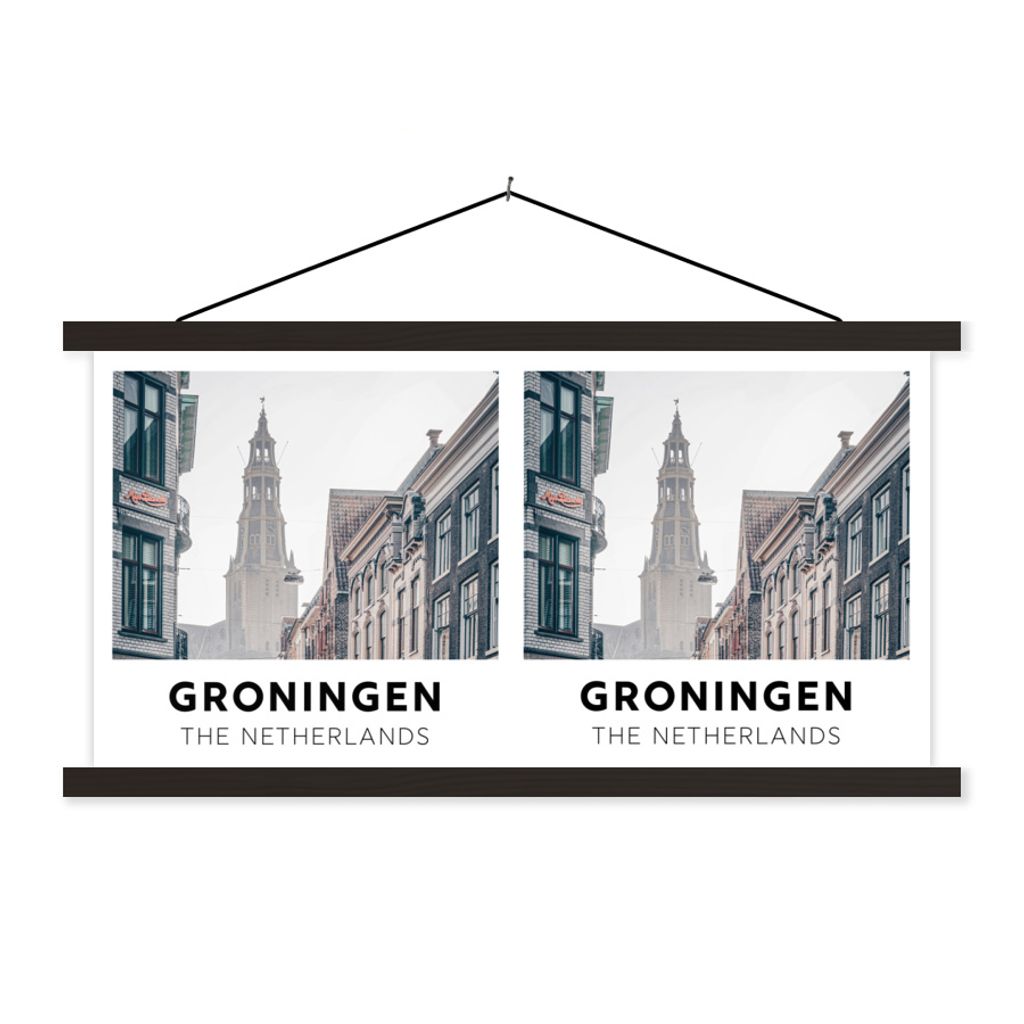 MuchoWow Textilposter Groningen - Niederlande - Startseite 150x75 cm mit schwarzem Rahmen - Posterleiste