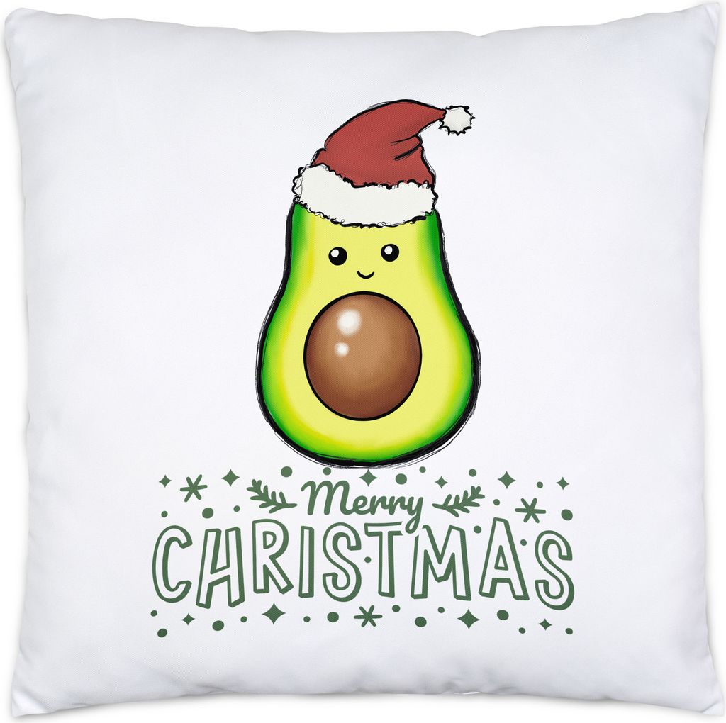 Merry Christmas Kissen Inkl Füllung Geschenkidee Avocado-Fans Guacamole Süßes Motiv für Weihnachten für Familie Freunde