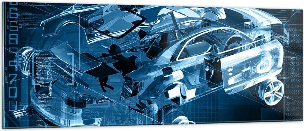 Bilder auf glas - Auto Design Illustration - 140x50cm - Glasbilder - Wandbilder - Kunstdruck - zum Aufhängen bereit - Wanddekoration aus Glas - Gl...