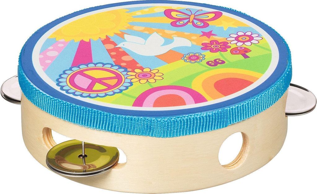GOKI 61841 Tamburin Sonnenschein - Musikinstrument für Kinder mit Peace-Design