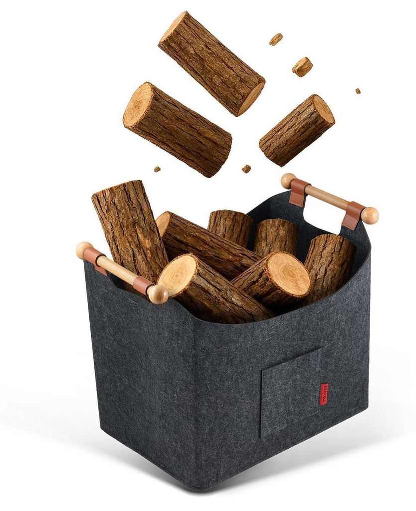 Holzkorb für Kaminholz aus Filz 45x32x40cm faltbar mit Produktbild 
