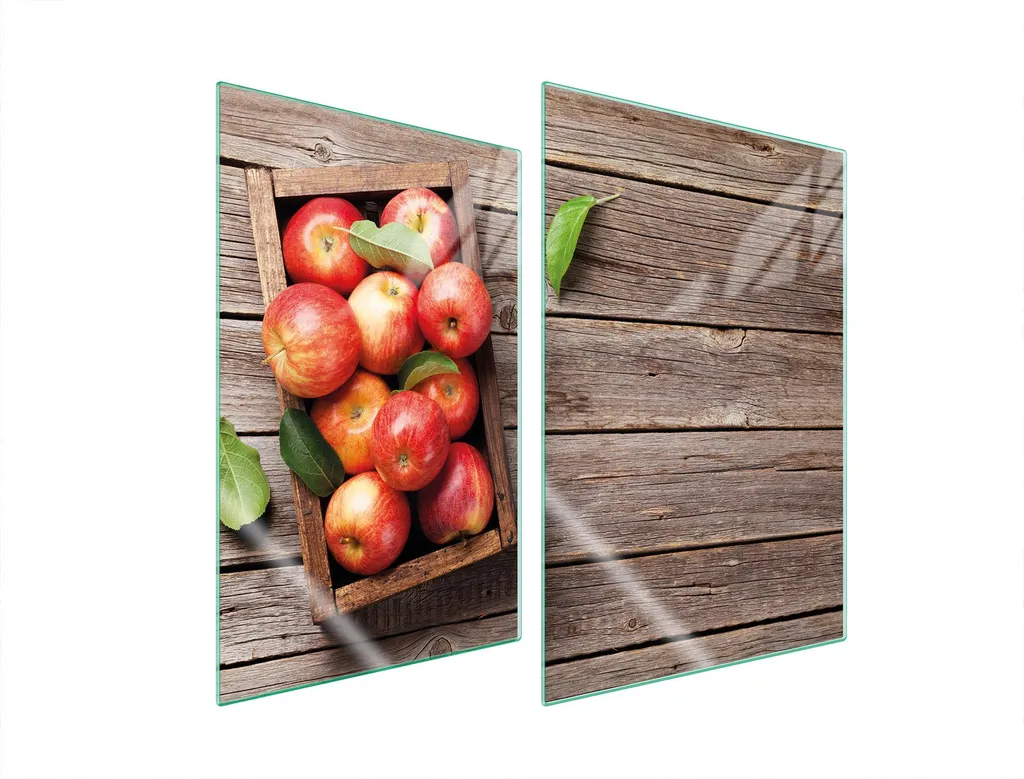 Coprifornelli 2 Pezzi 35x52 Vetro Temperato Mele e Legno per Cucina