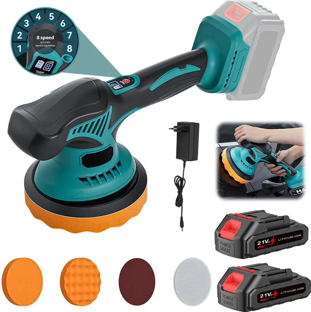 Mini Lucidatrice Auto Senza Fili 125mm | 8 Velocità e Doppia Batteria