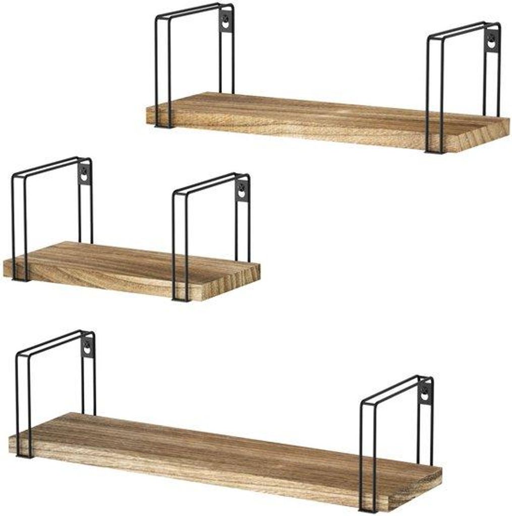 Unyqoos Wandplank Set aus 3 stilvollen Holzregalen für Wohnzimmer, Küche und Badezimmer, 43/33/23 cm