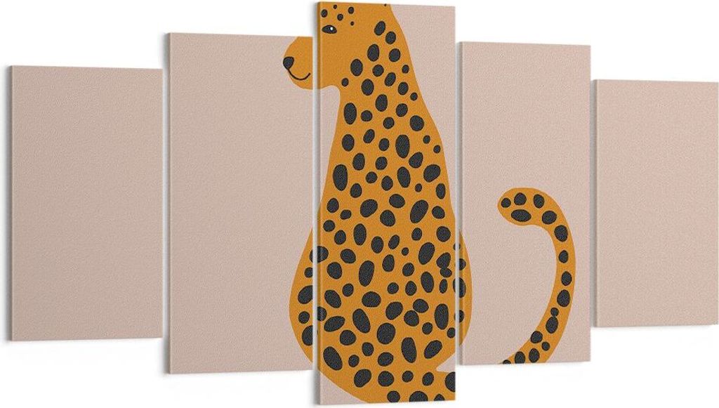 Bild auf Leinwand - Leinwandbild - 5 Teile - Panther Grafik Leopard - 160x85cm - Wand Bild - Wanddeko - Wandbilder - Leinwanddruck - Bilder - Wandd...