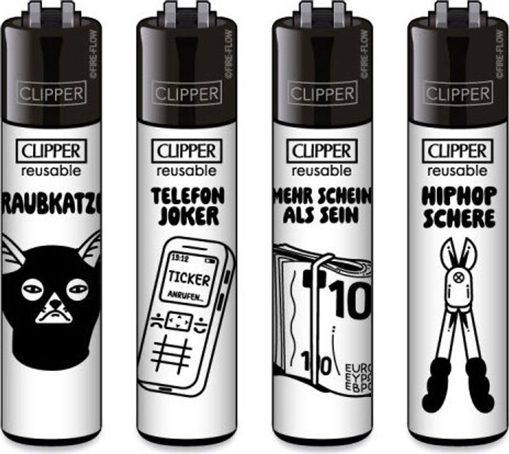 Clipper Reibrad Feuerzeuge Junkie Tattoo, 4 Stück Produktbild 